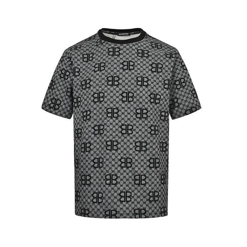 Exclusive Balenciaga Crystal Logo Cotton T-Shirt in Gray — Dark Gray — Size XS — Front View