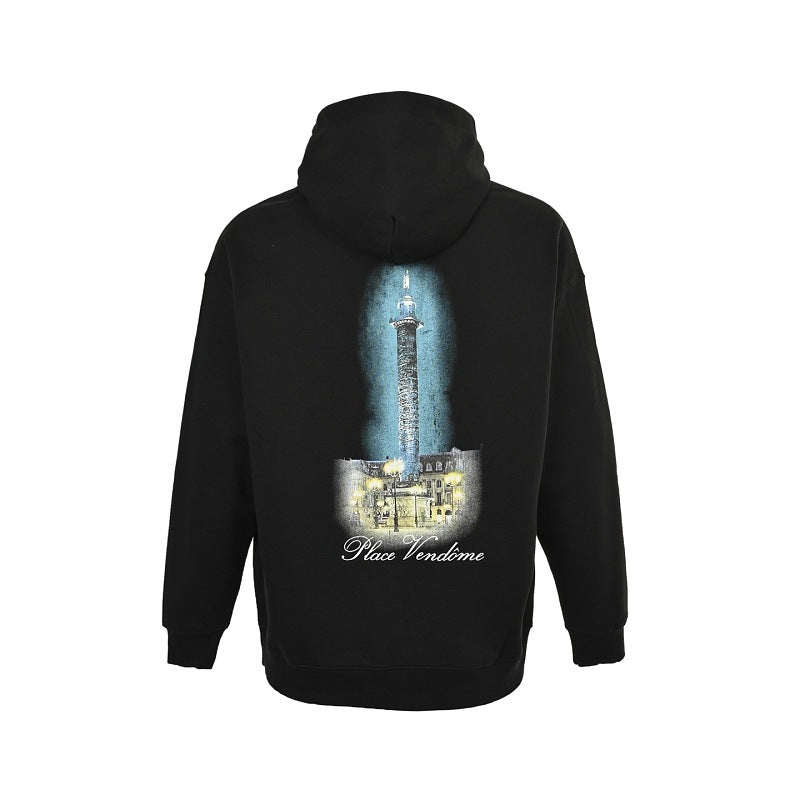Exclusive Balenciaga Graphic Print Cotton Hoodie — Black — Size S — Front View