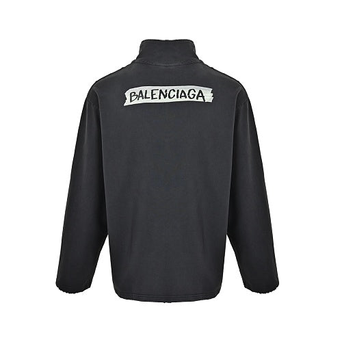 Exclusive Balenciaga Logo Half-Zip Cotton Pullover — S — Back View