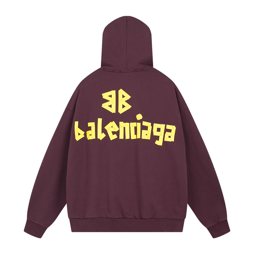 Exclusive Balenciaga Print LOGO Hoodie — Gray — Size XS — Side View