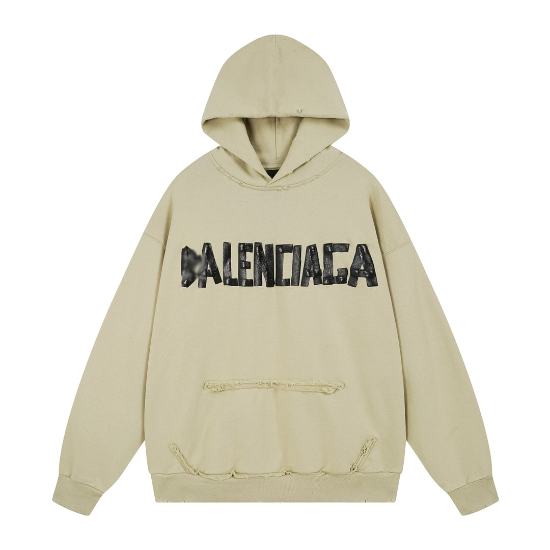 Exclusive Balenciaga Print LOGO Hoodie — Gray — Size XS — Detail View