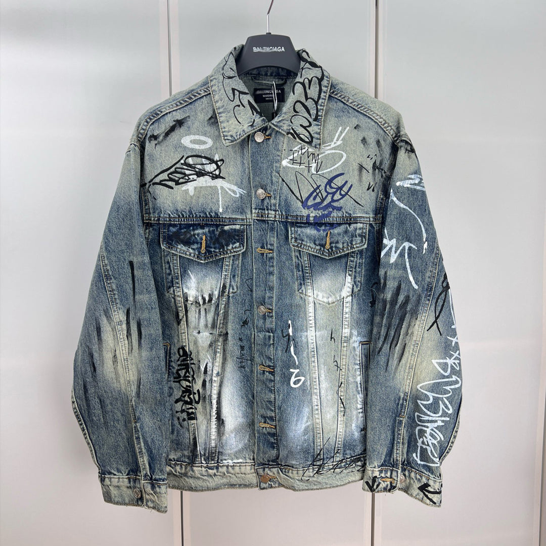 Exclusive Balenciaga Men's Jacket Denim — M — Size Dark Blue — Side View