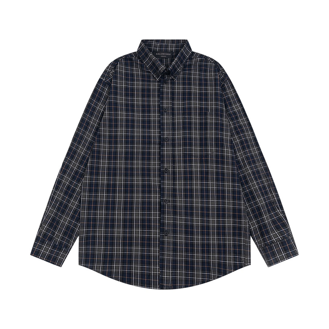 Exclusive 2025SS Plaid Long-Sleeve Shirt — S — Front View