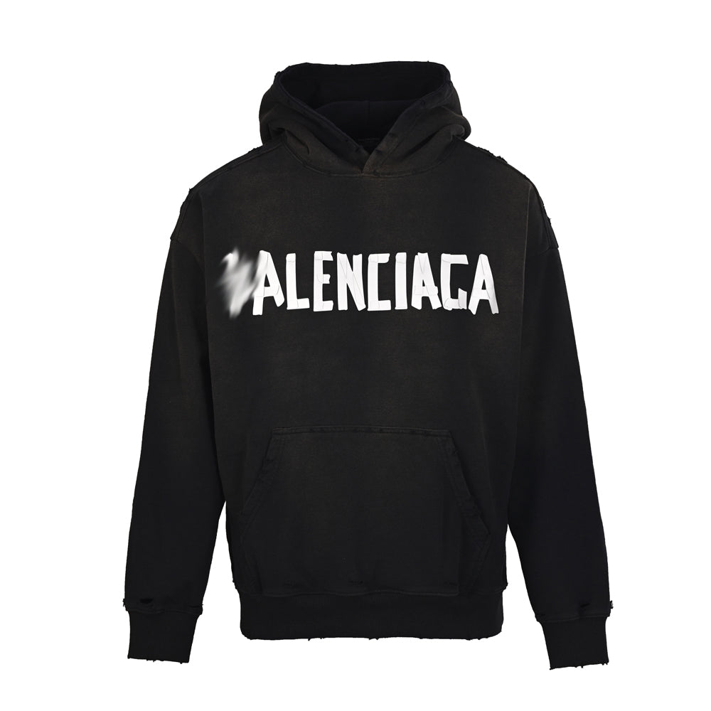 Exclusive Balenciaga Printed Couple Hoodies — White — Size XS — Top View