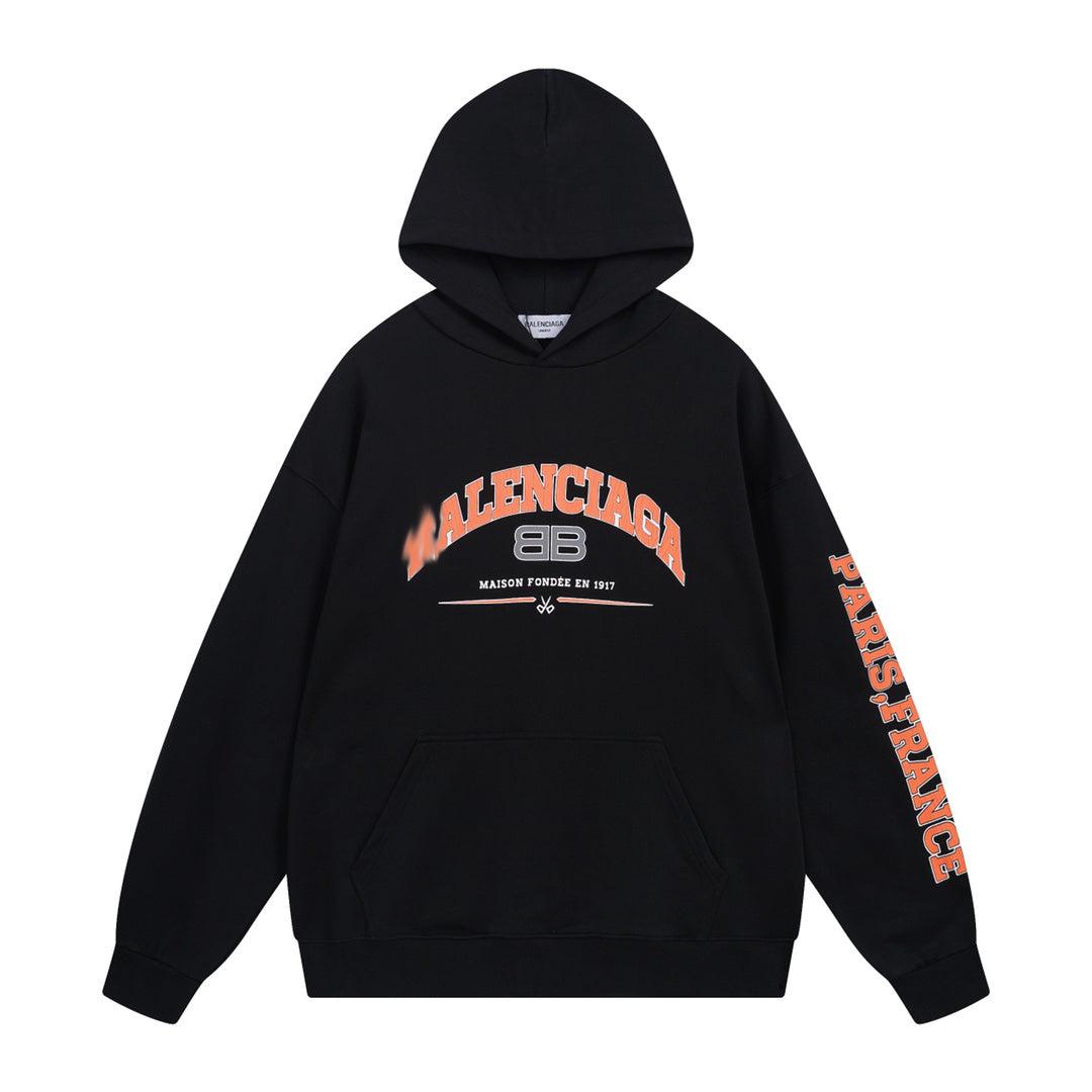 Exclusive Balenciaga Print Couples Hoodie — XS — Front View