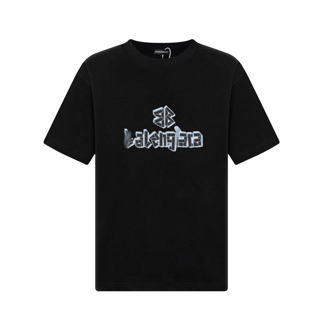 Exclusive Balenciaga 2025ss Printed Casual T-shirt — Black — Size XS — Front View