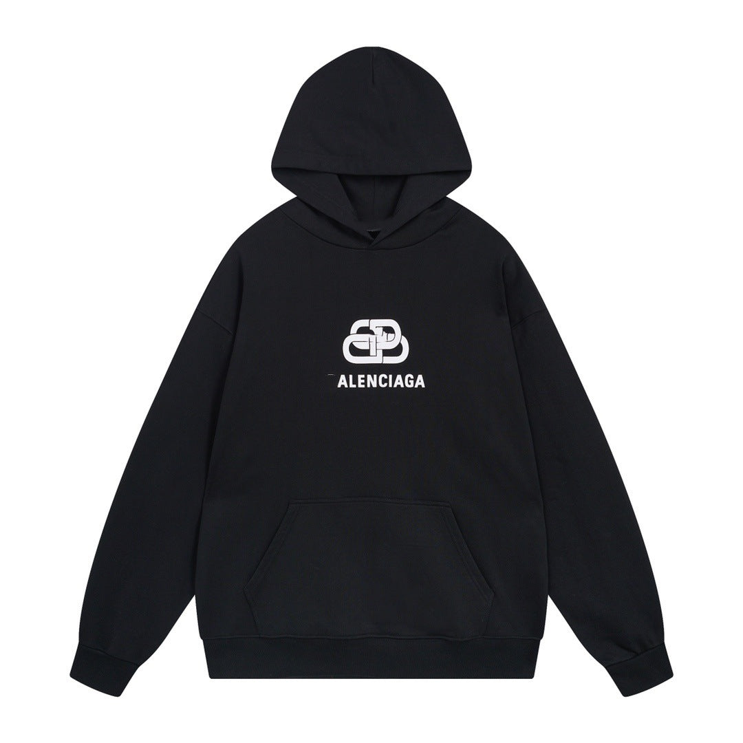 Exclusive Balenciaga New Print LOGO Hoodie — White — Size XS — Front View