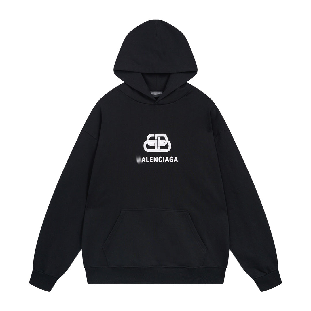Exclusive Balenciaga Print Couples Hoodie — White — Size XS — Front View