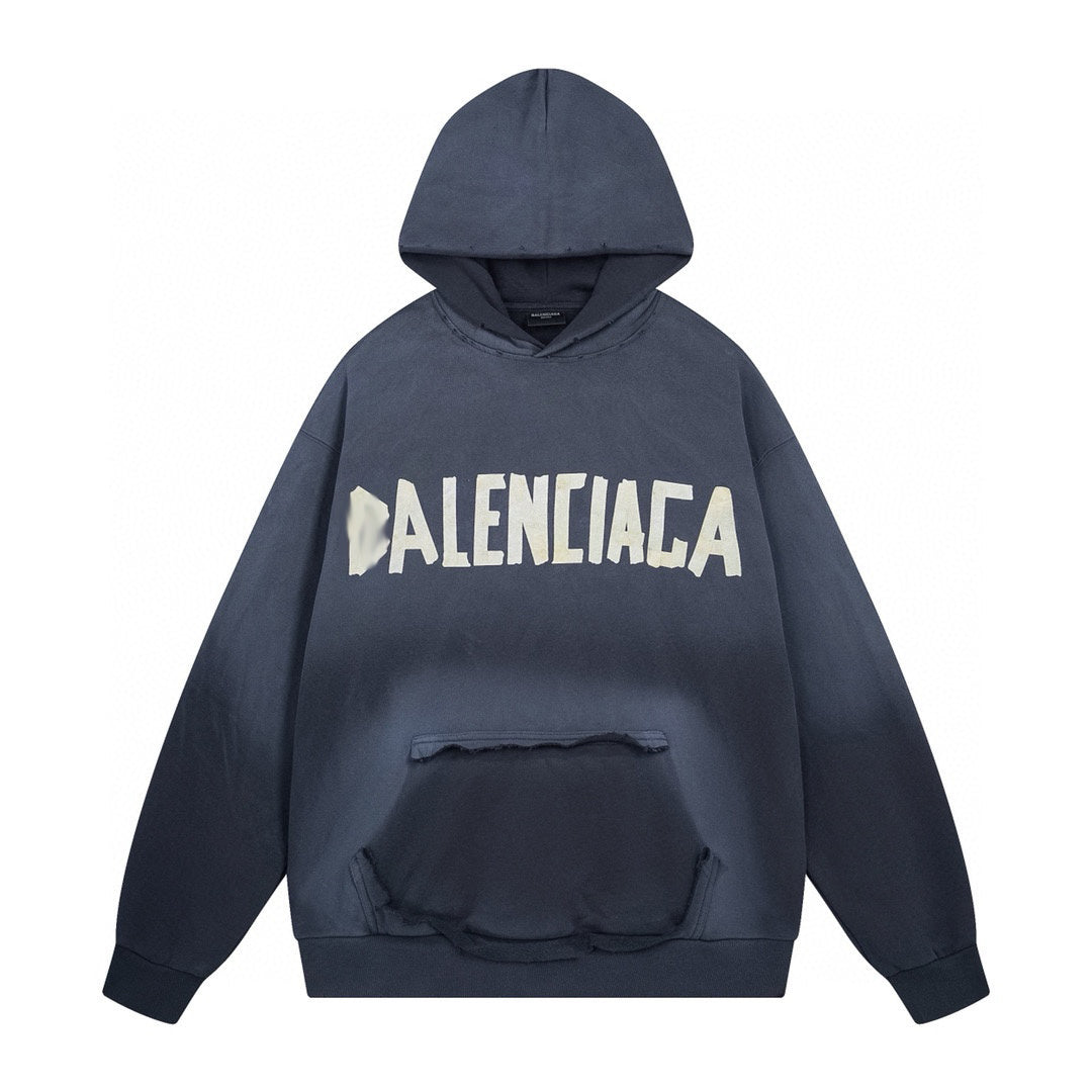 Exclusive Balenciaga Print LOGO Hoodie — Gray — Size XS — Front View