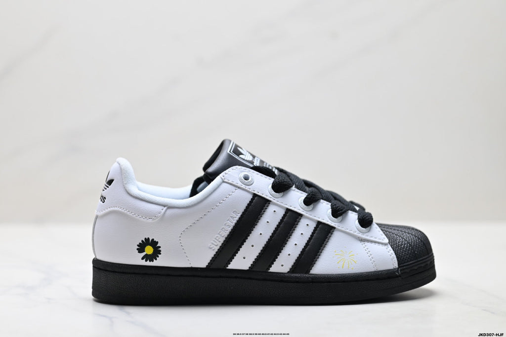 Exclusive Adidas  Classic Black & White Superstar Sneakers — EU 36 / US M4 / W5.5 / 23CM — Lifestyle View