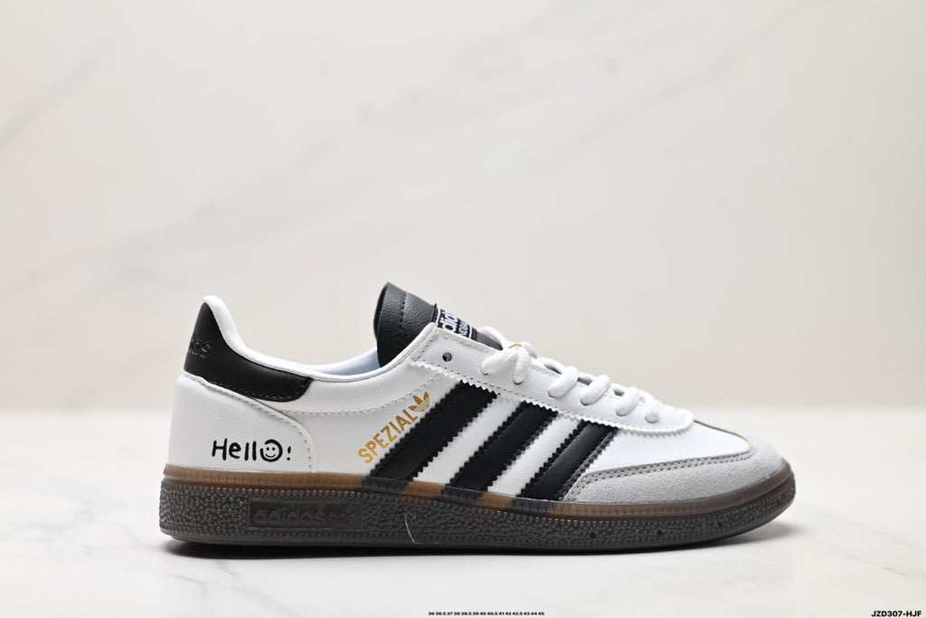 Exclusive Adidas Originals Spezial White Black Gum Leather Sneakers — EU 36 / US M4 / W5.5 / 23CM — Lifestyle View