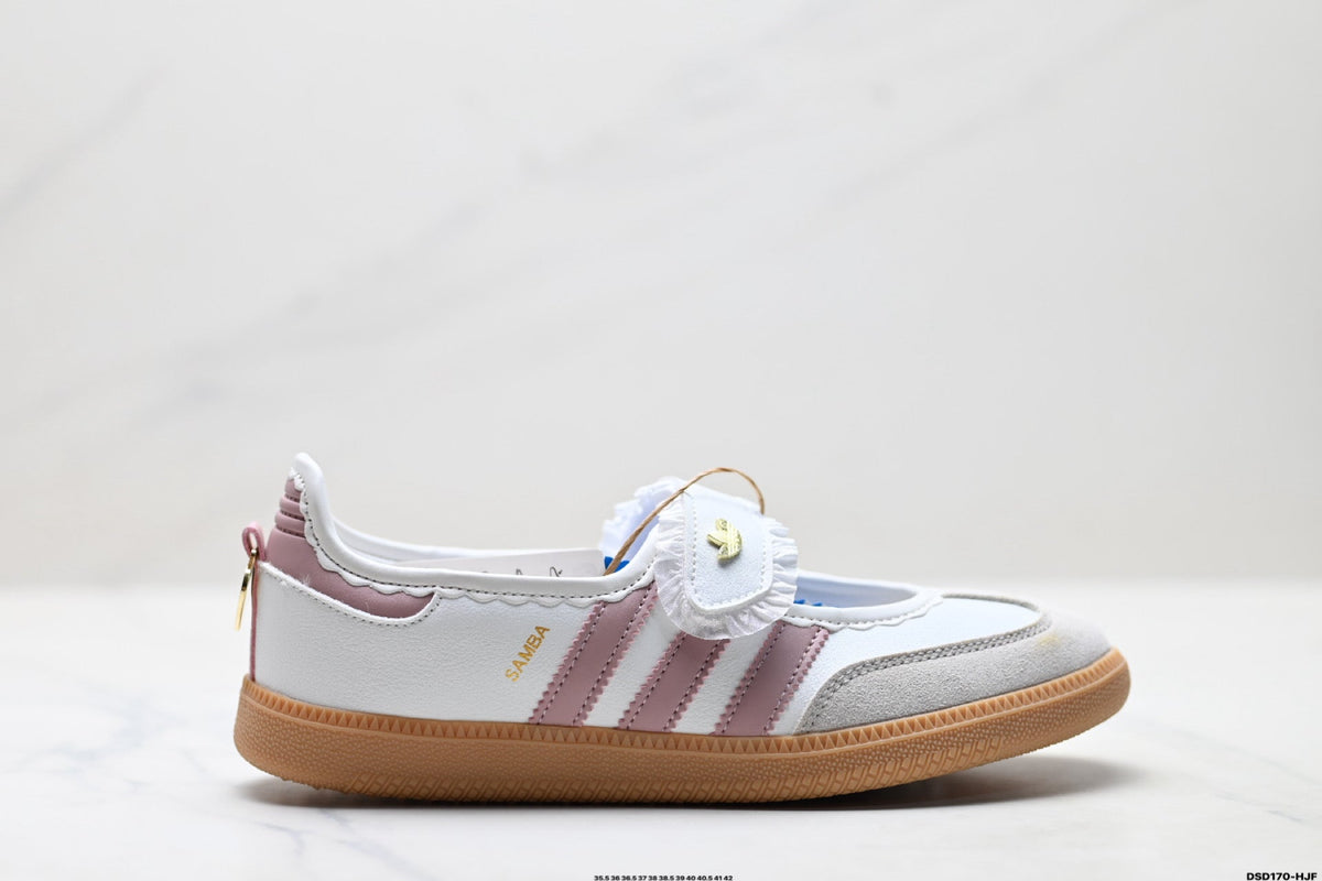 Exclusive Adidas Originals Samba Mary Jane Sneakers for Women — Pink White Gum — Size EU 35.5 / US M3.5 / W5 / 22.5CM — Lifestyle View