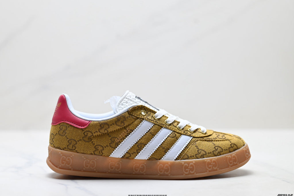 Exclusive Adidas Originals Samba GG Monogram Gold Brown Sneakers — EU 36 / US M4 / W5.5 / 23CM — Lifestyle View