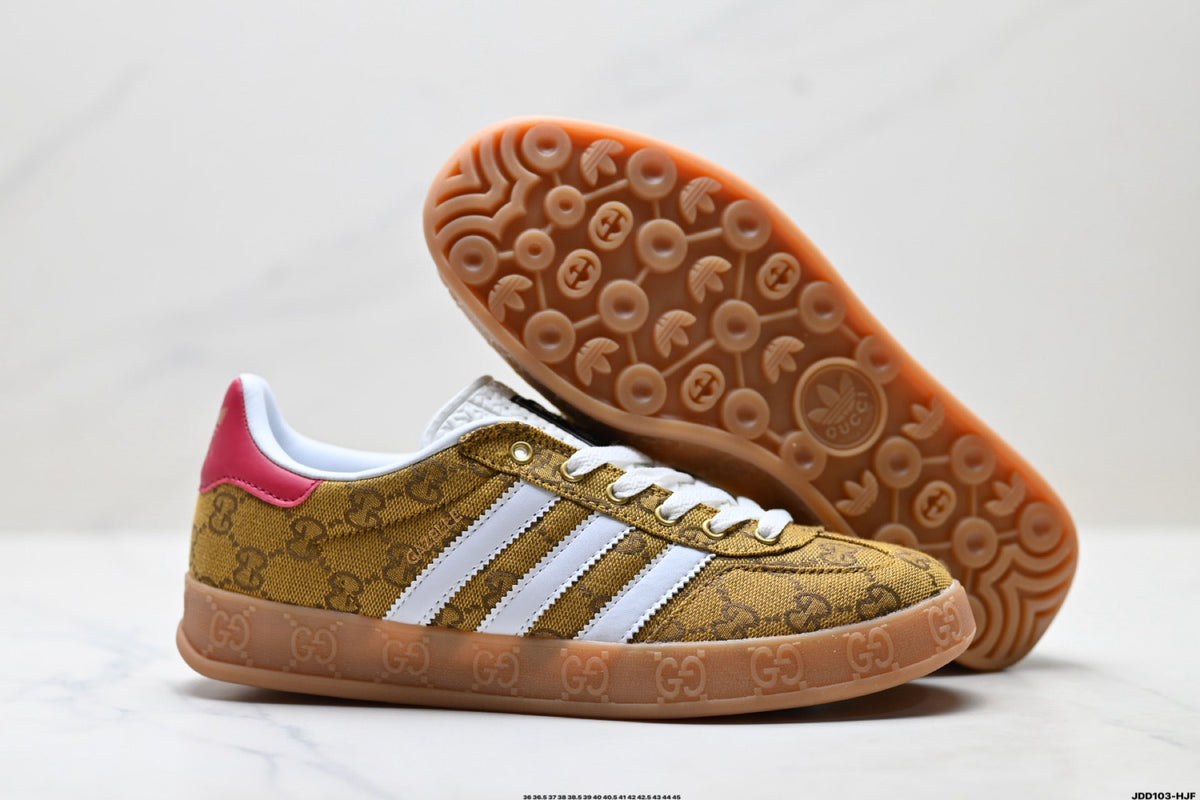 Exclusive Adidas Originals Samba GG Monogram Gold Brown Sneakers — EU 36 / US M4 / W5.5 / 23CM — Back View