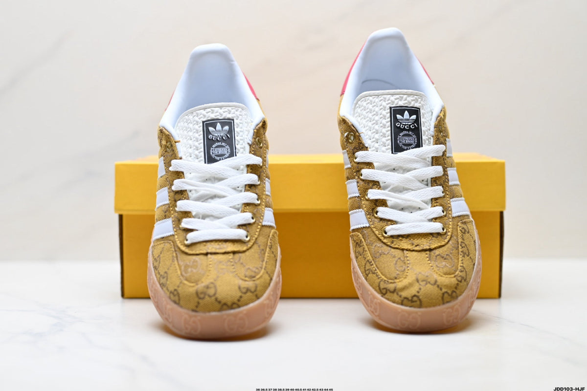 Exclusive Adidas Originals Samba GG Monogram Gold Brown Sneakers — EU 36 / US M4 / W5.5 / 23CM — Detail View