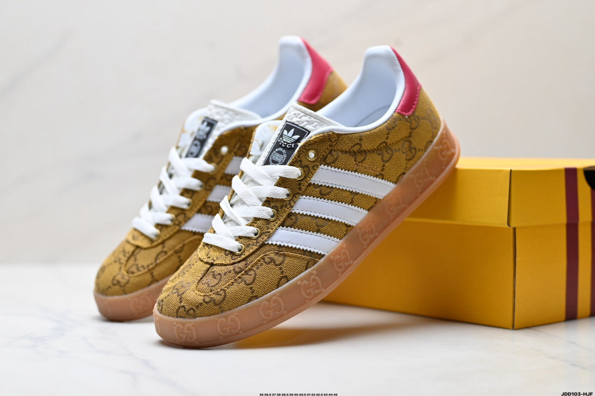 Exclusive Adidas Originals Samba GG Monogram Gold Brown Sneakers — EU 36 / US M4 / W5.5 / 23CM — Side View