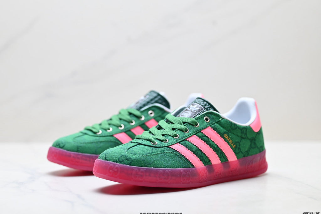 Exclusive Adidas Originals Gazelle GG Monogram Green Pink Sneakers — EU 36 / US M4 / W5.5 / 23CM — Top View