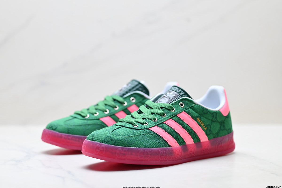 Exclusive Adidas Originals Gazelle GG Monogram Green Pink Sneakers — EU 36 / US M4 / W5.5 / 23CM — Top View