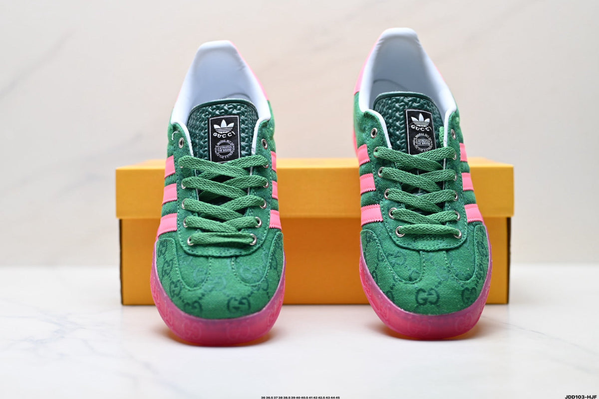 Exclusive Adidas Originals Gazelle GG Monogram Green Pink Sneakers — EU 36 / US M4 / W5.5 / 23CM — Detail View