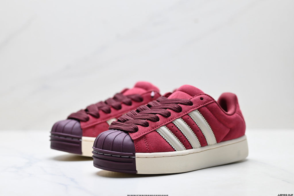 Exclusive Adidas Originals Superstar Platform Burgundy Suede Sneakers — EU 36 / US M4 / W5.5 / 23CM — Top View