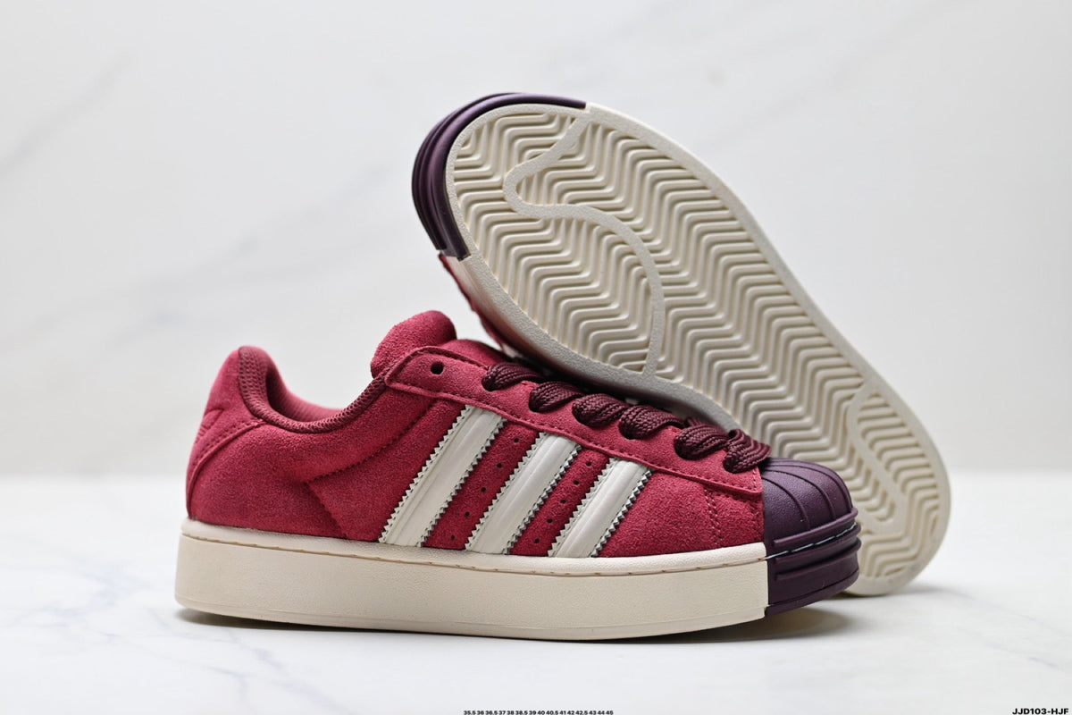Exclusive Adidas Originals Superstar Platform Burgundy Suede Sneakers — EU 36 / US M4 / W5.5 / 23CM — Back View