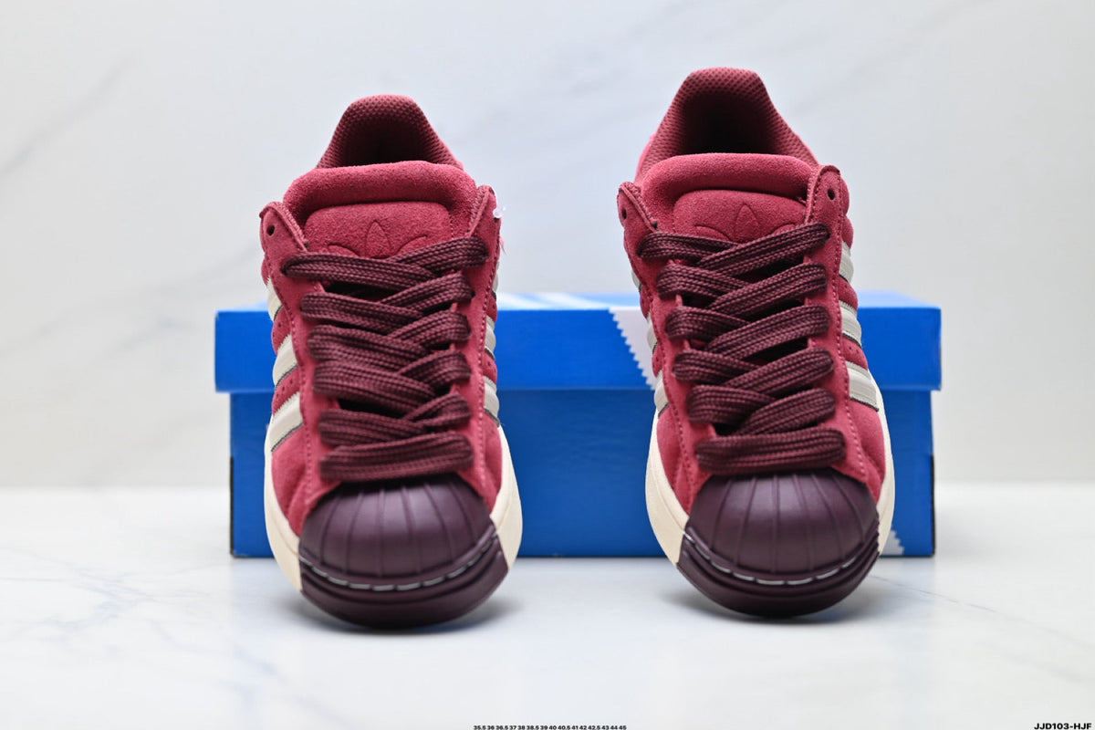 Exclusive Adidas Originals Superstar Platform Burgundy Suede Sneakers — EU 36 / US M4 / W5.5 / 23CM — Detail View