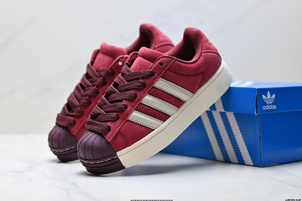 Exclusive Adidas Originals Superstar Platform Burgundy Suede Sneakers — EU 36 / US M4 / W5.5 / 23CM — Side View