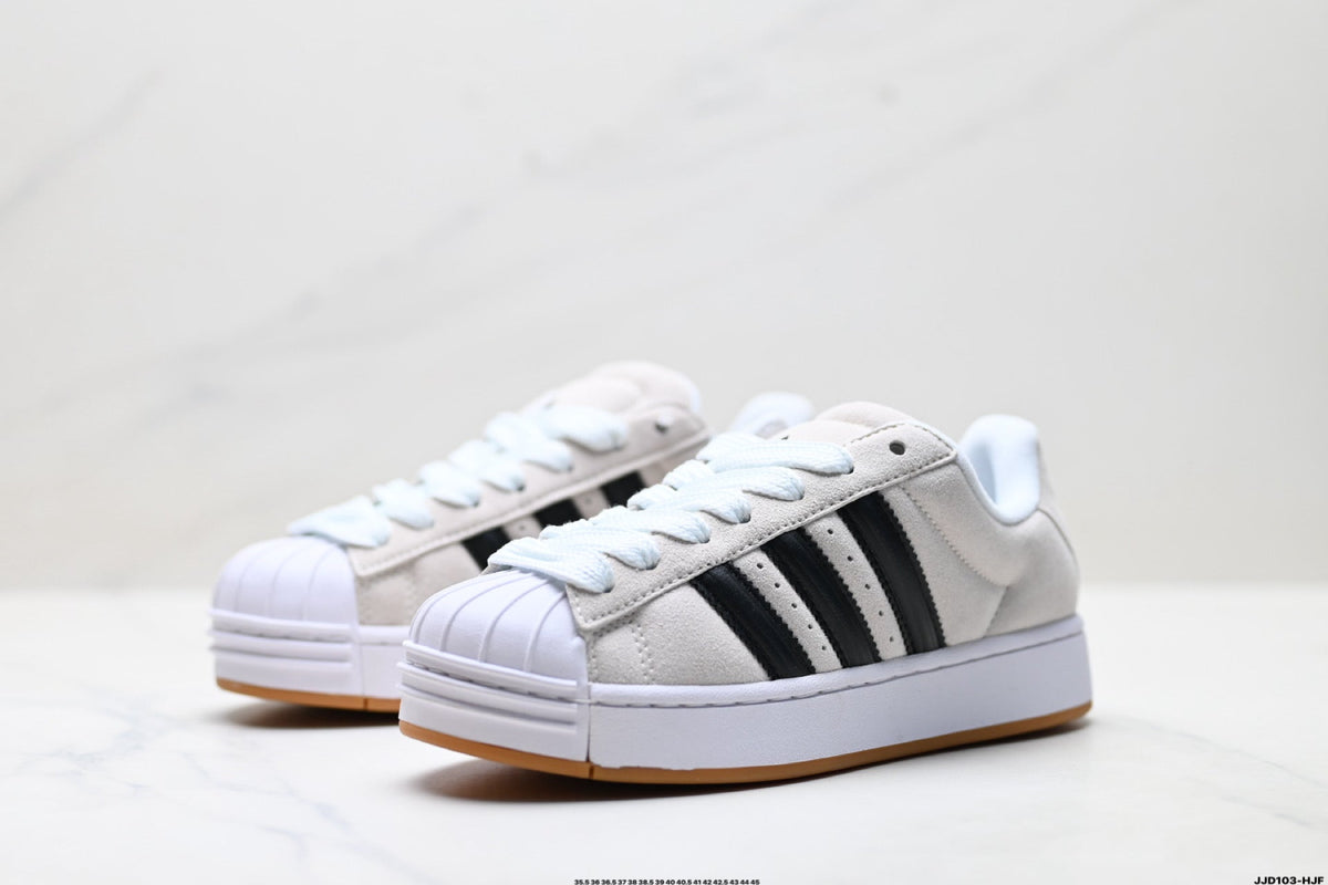 Exclusive Adidas Originals Superstar Platform White Black Suede Sneakers — EU 36 / US M4 / W5.5 / 23CM — Top View