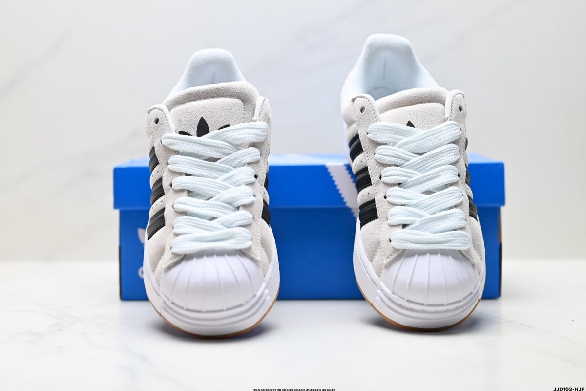 Exclusive Adidas Originals Superstar Platform White Black Suede Sneakers — EU 36 / US M4 / W5.5 / 23CM — Detail View