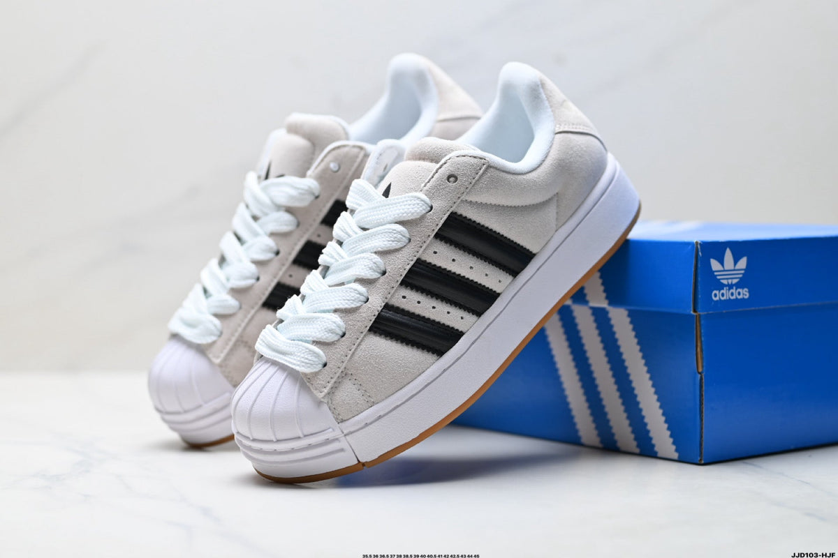 Exclusive Adidas Originals Superstar Platform White Black Suede Sneakers — EU 36 / US M4 / W5.5 / 23CM — Side View