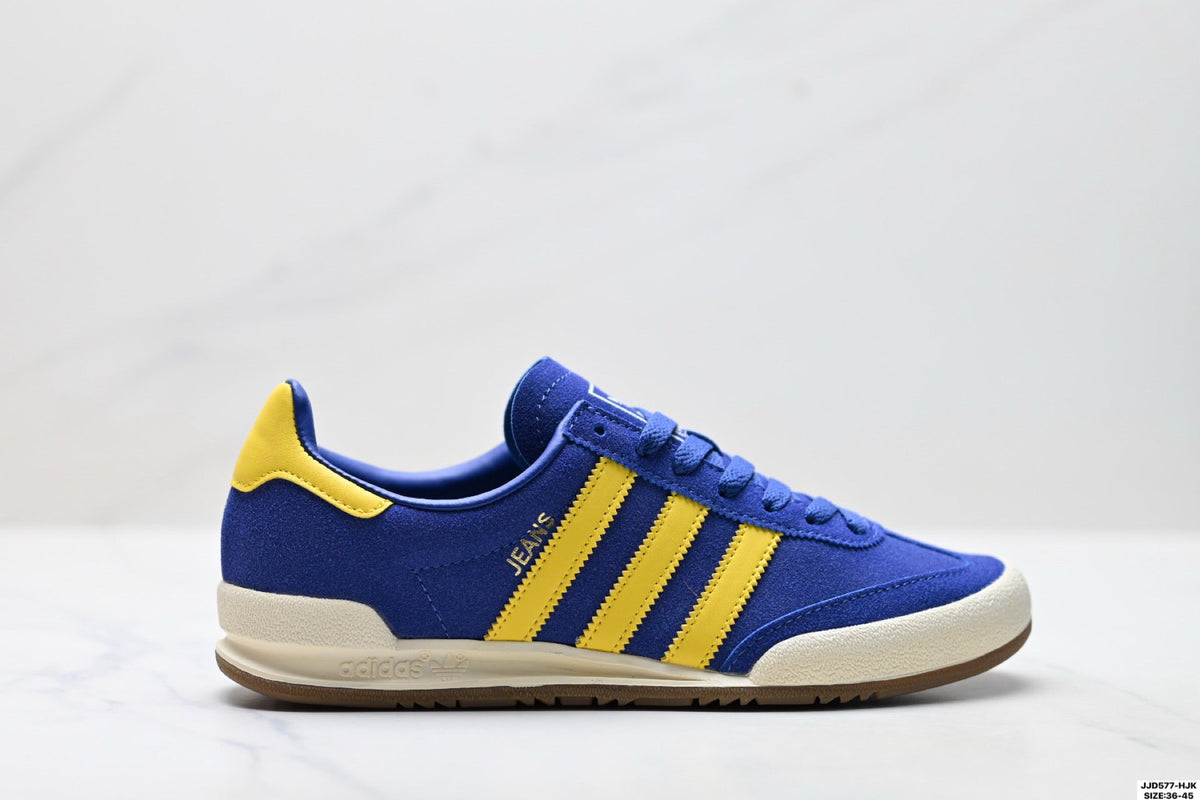 Exclusive Adidas Jeans Classic Suede Sneakers – Blue Yellow Casual Lifestyle Shoes — EU 36 / US M4 / W5.5 / 23CM — Lifestyle View