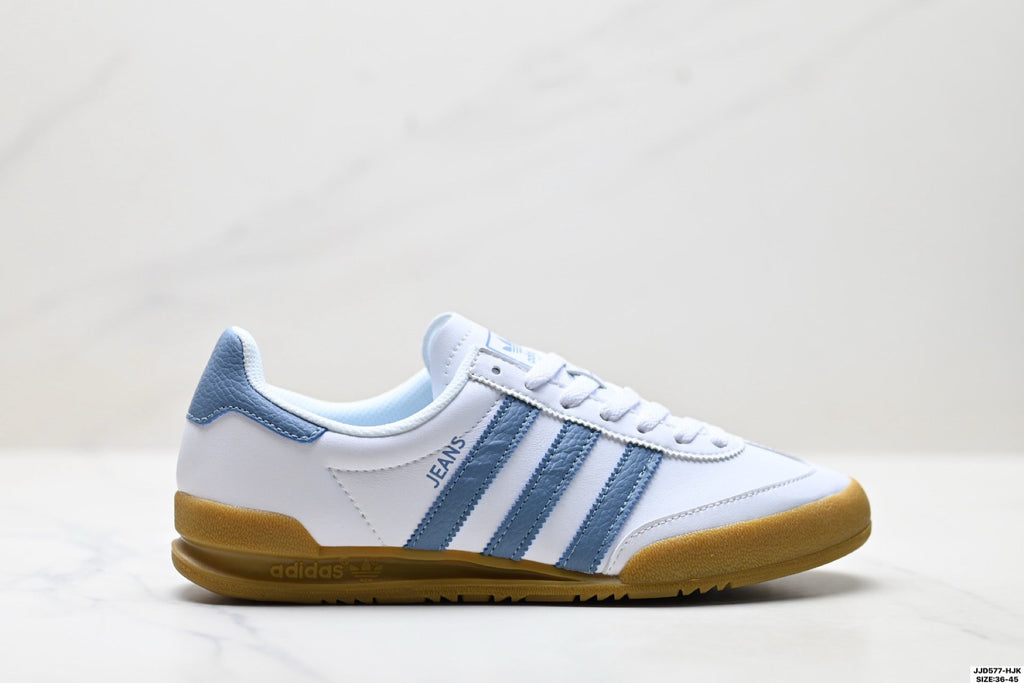 Exclusive Adidas Jeans White Blue Gum Sole Sneakers – Classic Retro Lifestyle Shoes — EU 36 / US M4 / W5.5 / 23CM — Lifestyle View