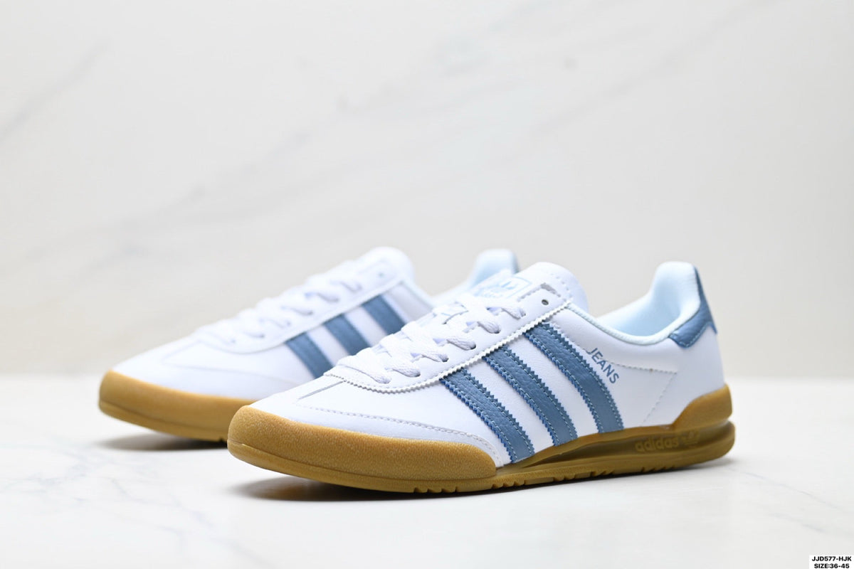 Exclusive Adidas Jeans White Blue Gum Sole Sneakers – Classic Retro Lifestyle Shoes — EU 36 / US M4 / W5.5 / 23CM — Top View