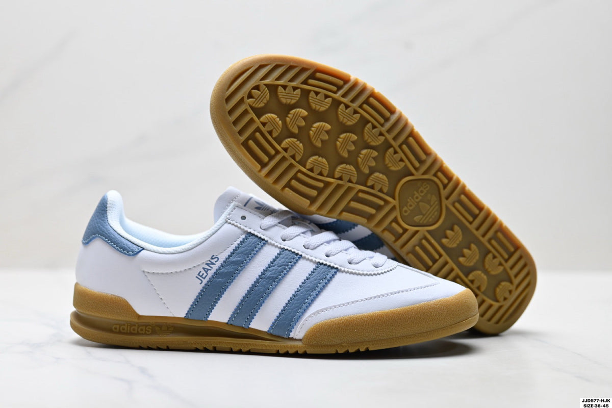 Exclusive Adidas Jeans White Blue Gum Sole Sneakers – Classic Retro Lifestyle Shoes — EU 36 / US M4 / W5.5 / 23CM — Back View