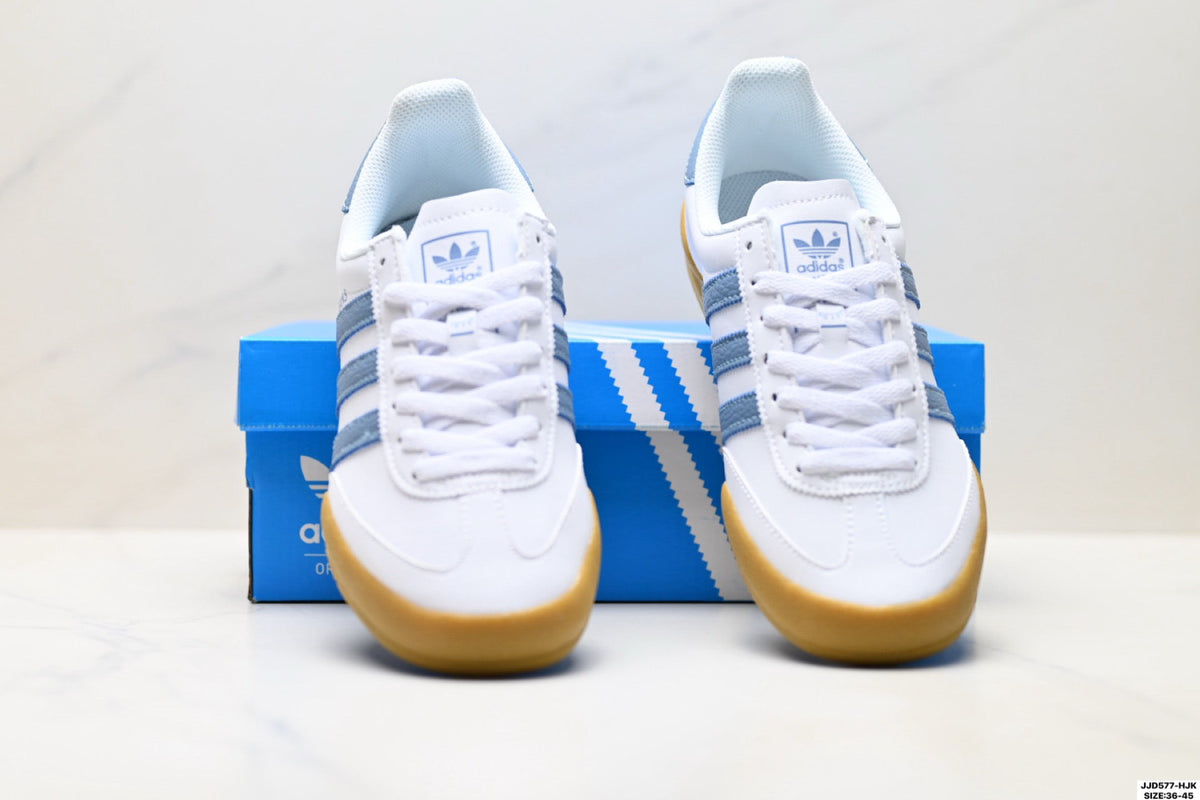 Exclusive Adidas Jeans White Blue Gum Sole Sneakers – Classic Retro Lifestyle Shoes — EU 36 / US M4 / W5.5 / 23CM — Detail View