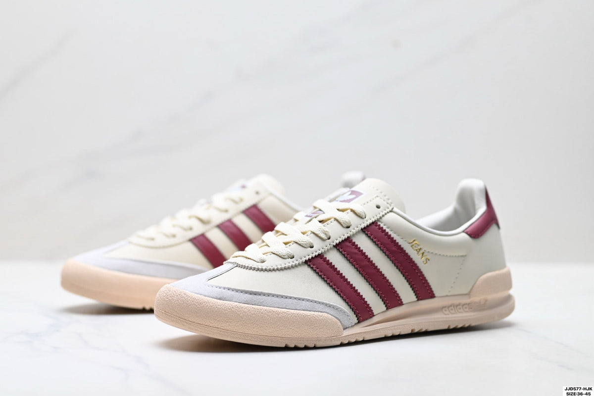 Exclusive Adidas Jeans Off White Burgundy Sneakers – Classic Retro Lifestyle Shoes — EU 36 / US M4 / W5.5 / 23CM — Top View