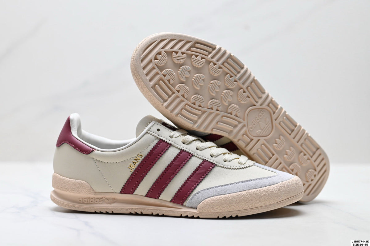 Exclusive Adidas Jeans Off White Burgundy Sneakers – Classic Retro Lifestyle Shoes — EU 36 / US M4 / W5.5 / 23CM — Back View