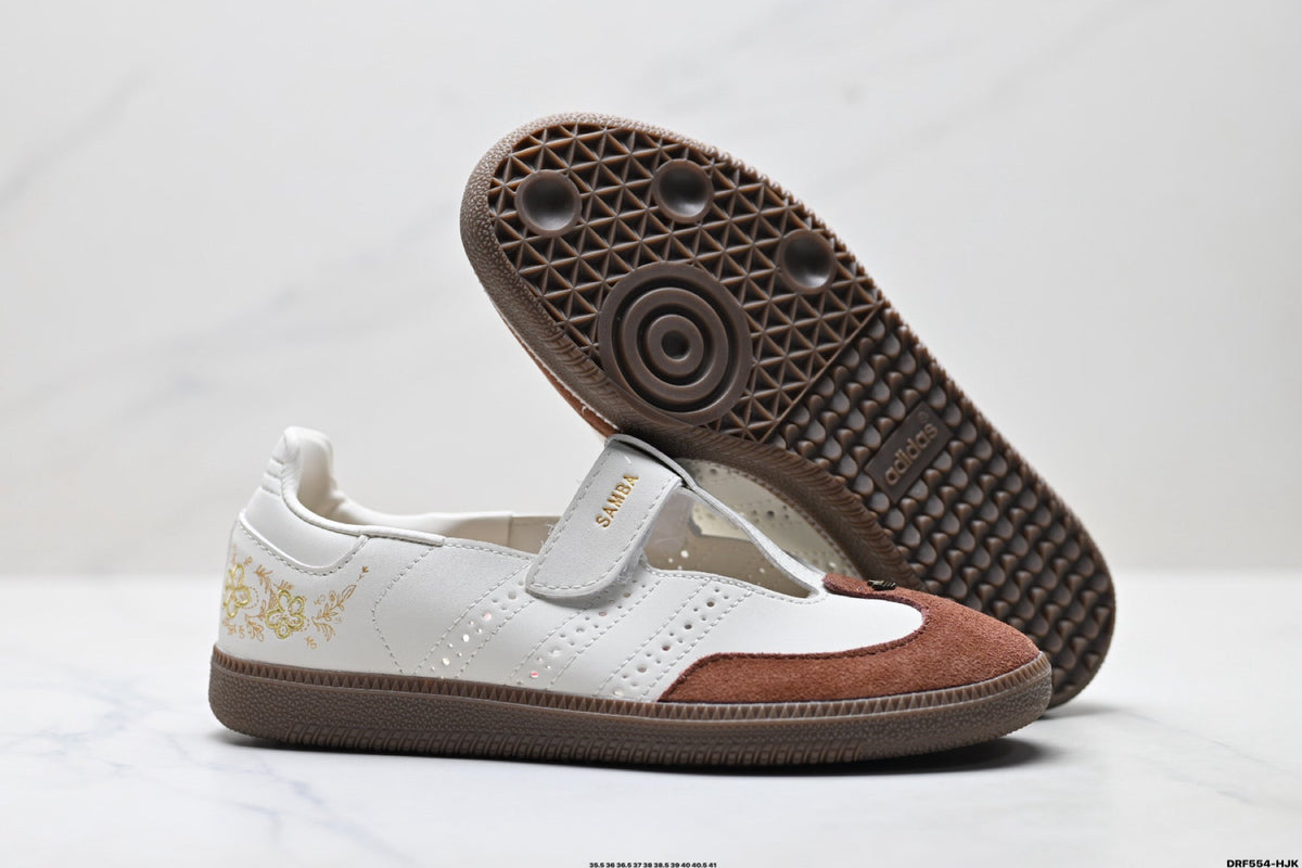 Exclusive Adidas Samba Mary Jane Leather Sneakers – White Brown Retro Ballet Shoes — EU 36 / US M4 / W5.5 / 23CM — Back View