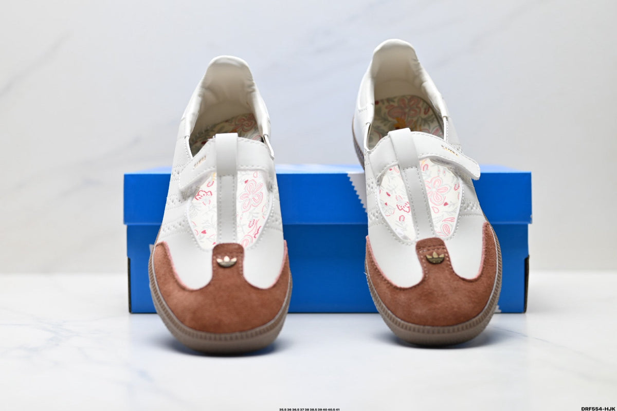 Exclusive Adidas Samba Mary Jane Leather Sneakers – White Brown Retro Ballet Shoes — EU 36 / US M4 / W5.5 / 23CM — Detail View