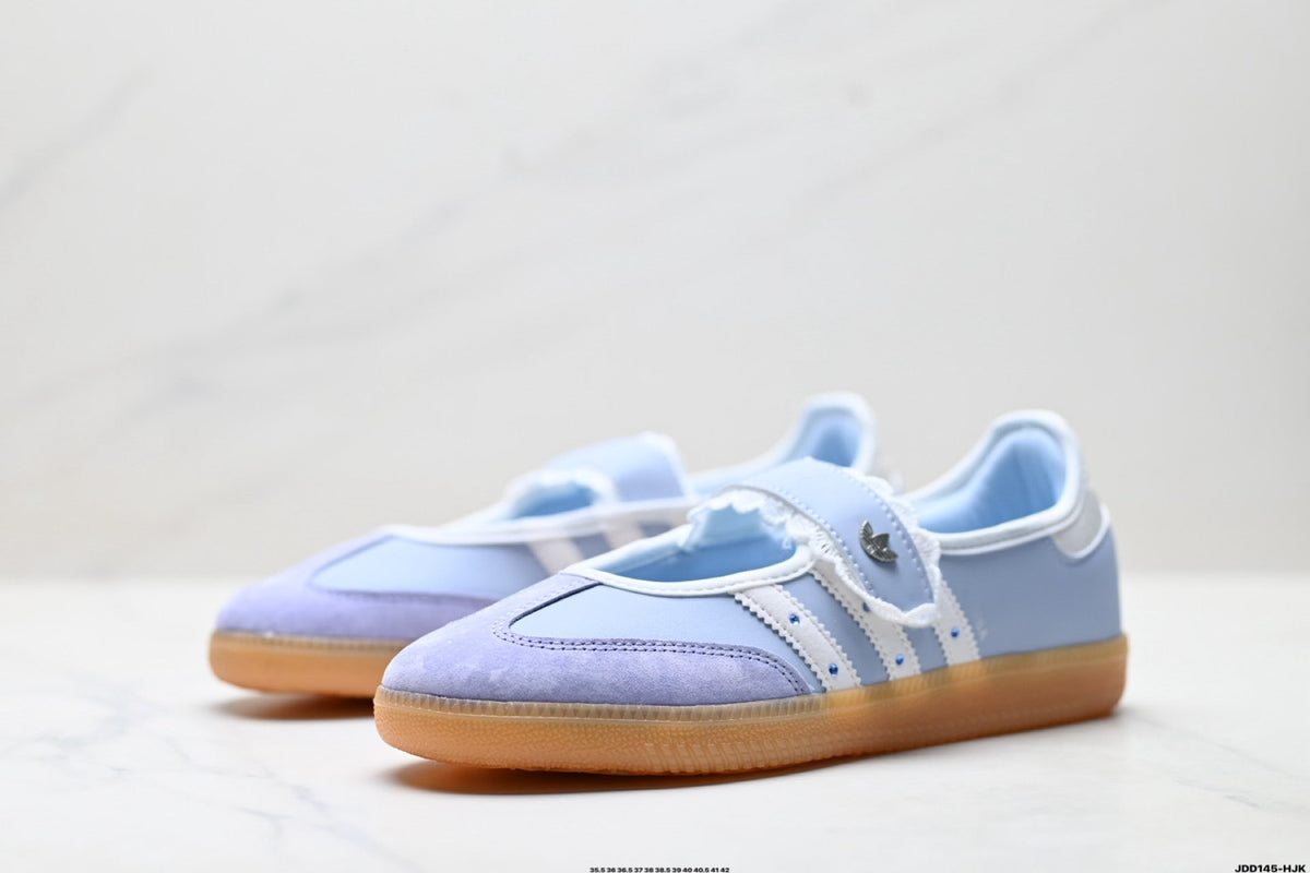 Exclusive Adidas Samba Mary Jane Light Blue Leather Sneakers – Retro Ballet Shoes — EU 36 / US M4 / W5.5 / 23CM — Top View