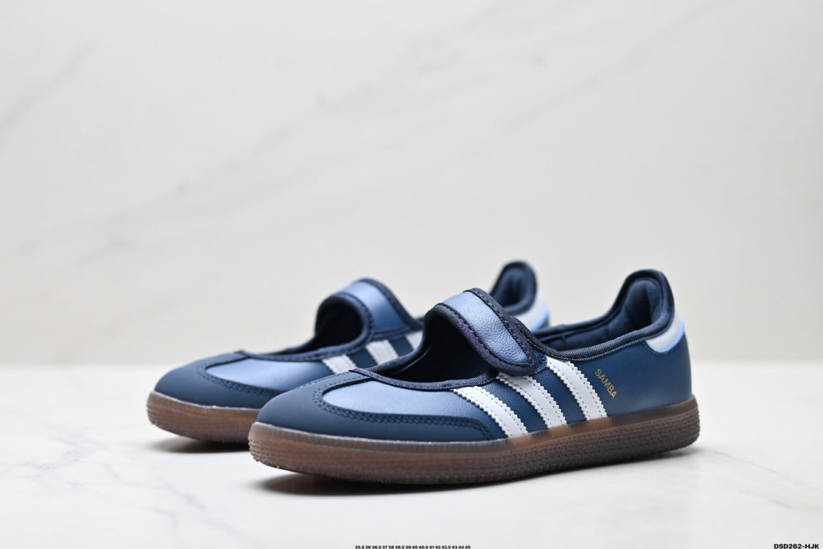 Exclusive Adidas Samba Mary Jane Navy Leather Sneakers – Classic Gum Sole Ballet Shoes — EU 36 / US M4 / W5.5 / 23CM — Top View