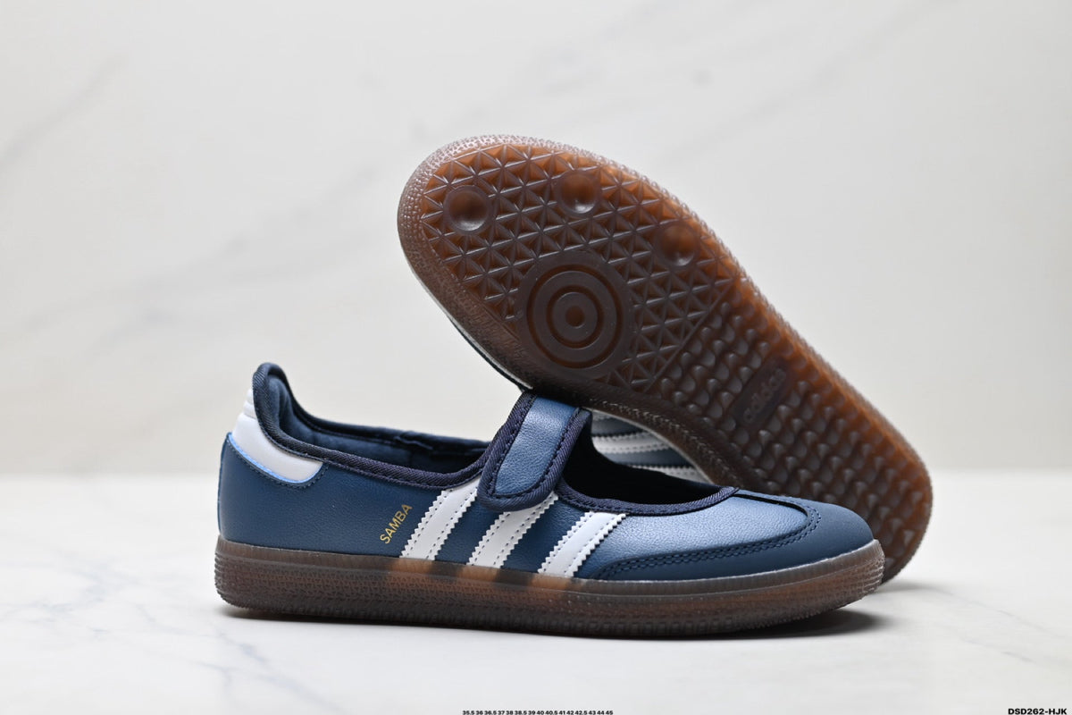 Exclusive Adidas Samba Mary Jane Navy Leather Sneakers – Classic Gum Sole Ballet Shoes — EU 36 / US M4 / W5.5 / 23CM — Back View