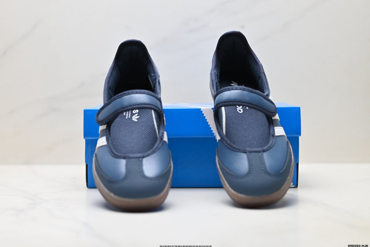 Exclusive Adidas Samba Mary Jane Navy Leather Sneakers – Classic Gum Sole Ballet Shoes — EU 36 / US M4 / W5.5 / 23CM — Detail View