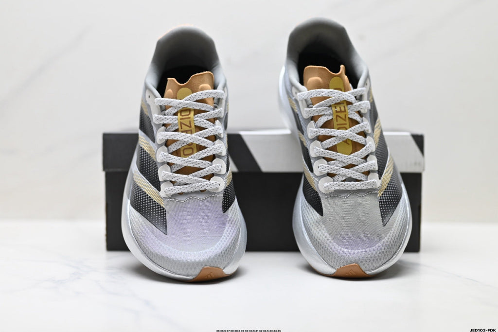 Exclusive Adidas K81801550 Unisex Running Shoes #10 — White/Black/Gold — Size EU 36 / US M4 / W5.5 / 23CM — Back View