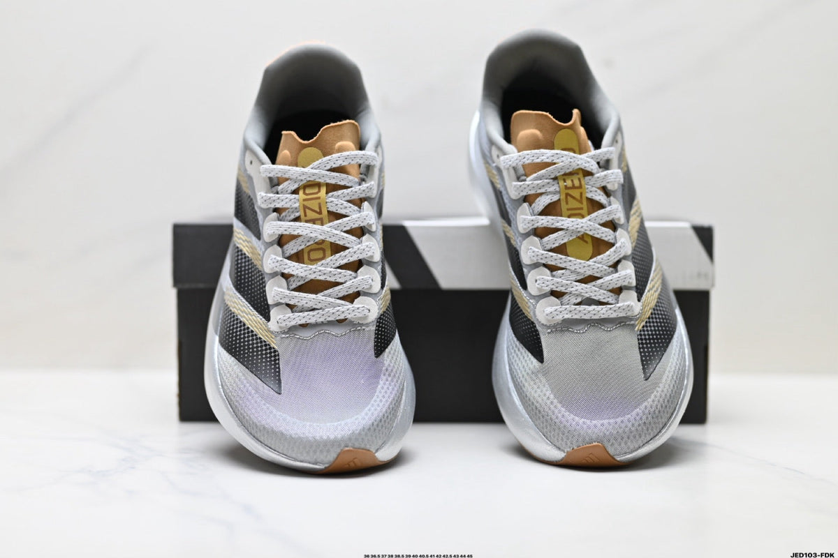 Exclusive Adidas K81801550 Unisex Running Shoes #10 — White/Black/Gold — Size EU 36 / US M4 / W5.5 / 23CM — Back View