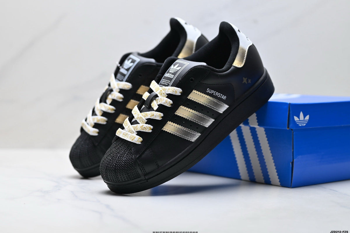 Exclusive Adidas K81801450 Unisex Shell-Toe Sneakers — Black/White — Size EU 36 / US M4 / W5.5 / 23CM — Side View