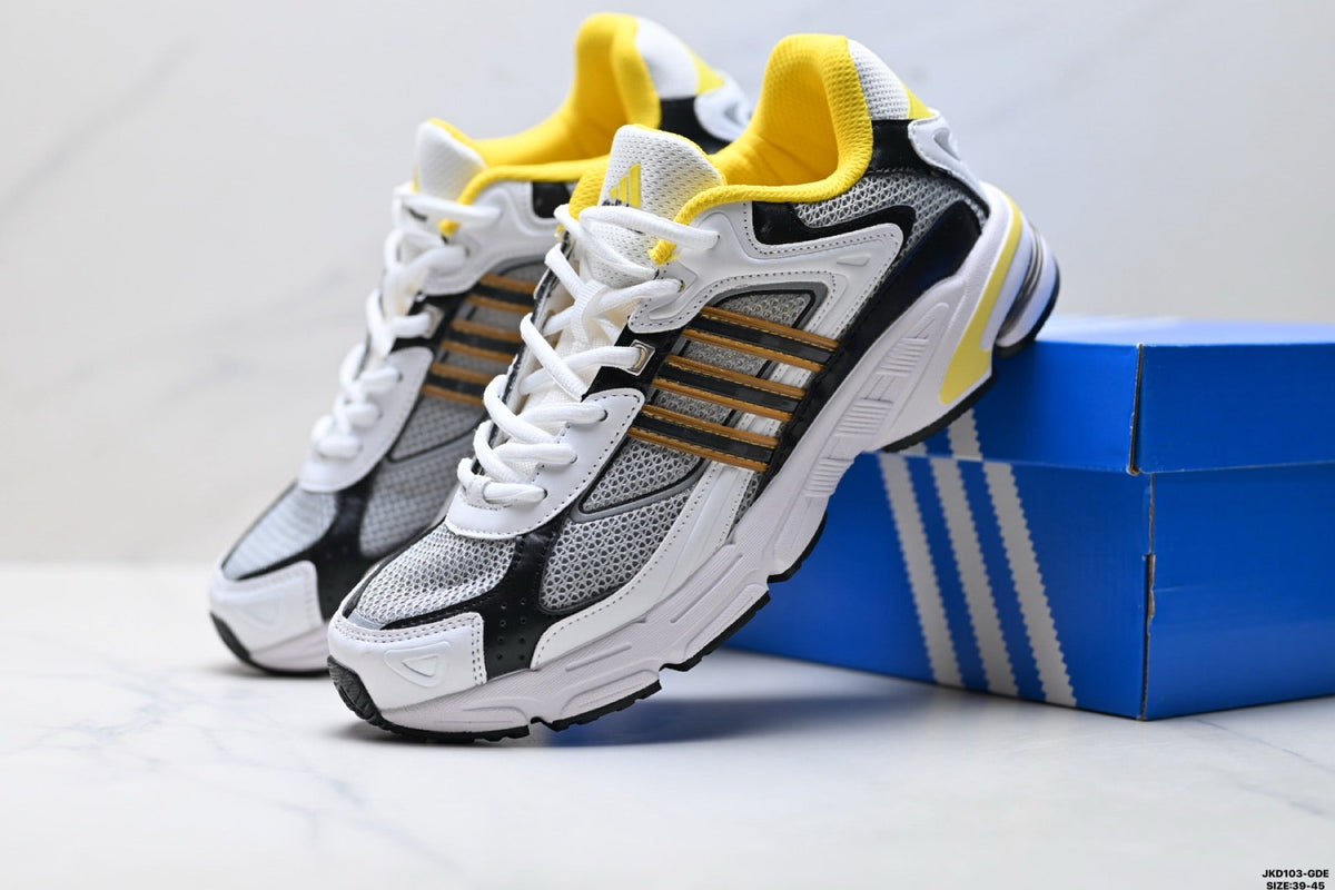 Exclusive Adidas K81801550 Men's Running Shoes #6 — White/Black/Yellow — Size EU 39 / US M6.5 / W8 / 24.5CM — Side View