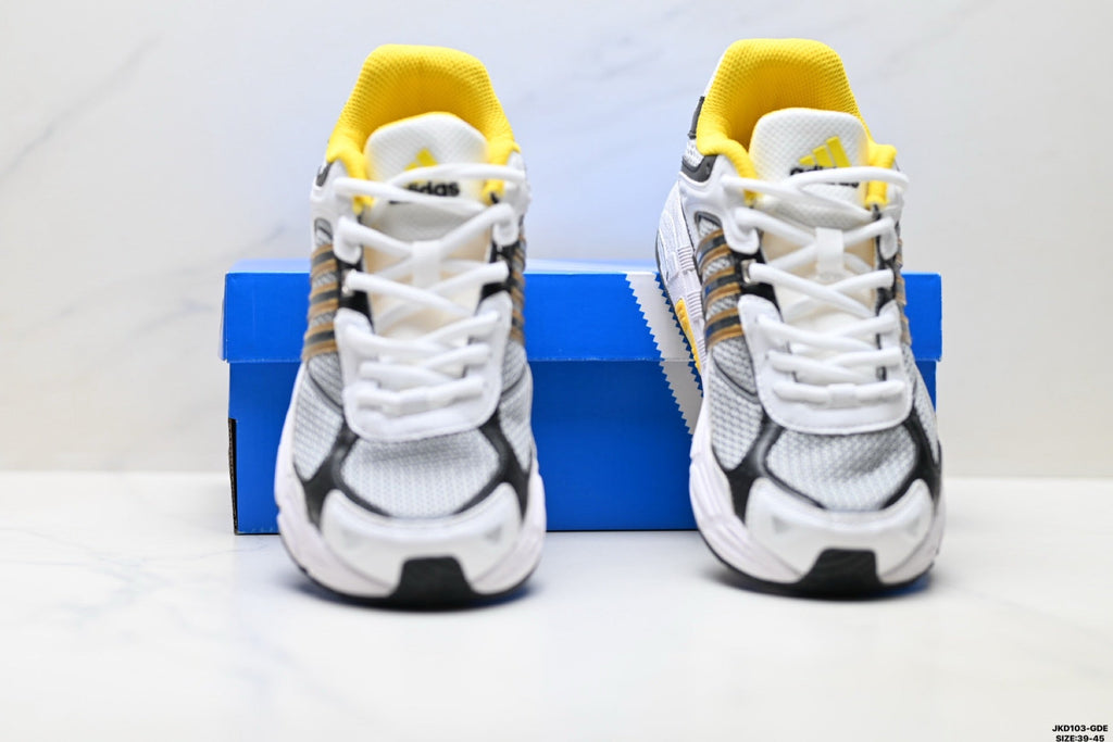 Exclusive Adidas K81801550 Men's Running Shoes #6 — White/Black/Yellow — Size EU 39 / US M6.5 / W8 / 24.5CM — Back View