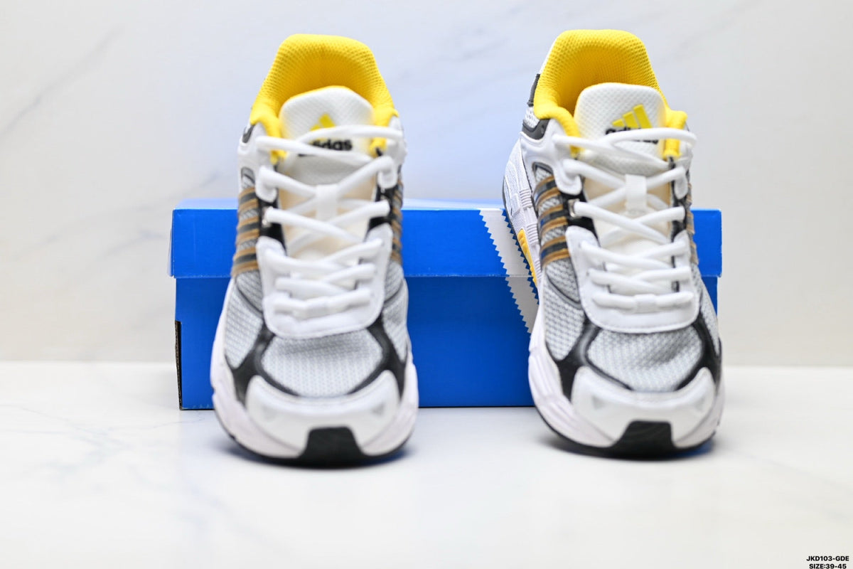 Exclusive Adidas K81801550 Men's Running Shoes #6 — White/Black/Yellow — Size EU 39 / US M6.5 / W8 / 24.5CM — Back View