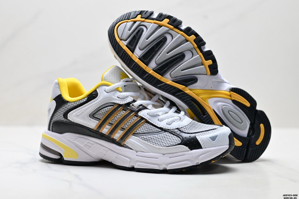 Exclusive Adidas K81801550 Men's Running Shoes #6 — White/Black/Yellow — Size EU 39 / US M6.5 / W8 / 24.5CM — Detail View